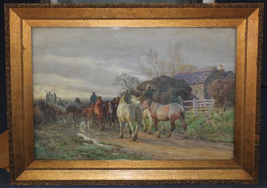 Charles James Adams (1857-1931) Going to the horse fair early morning, 20 x 30in.